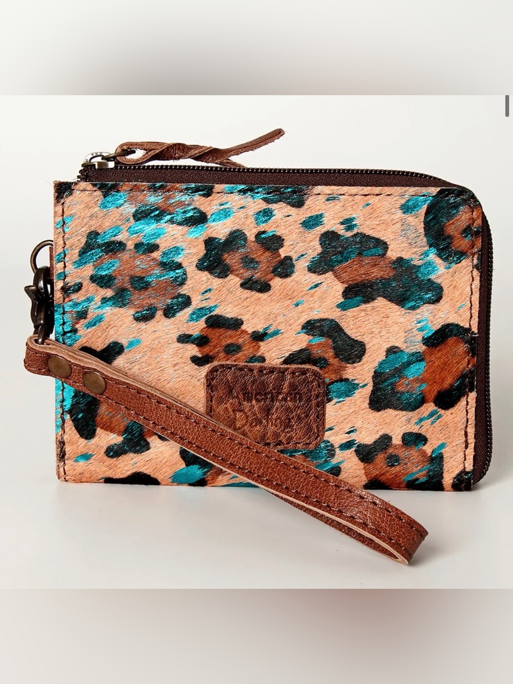 Western Wristlet Leopard Print Wristlet Wallet - Teal & Brown - Picture 3 of 4